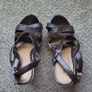 Brown leather wedges